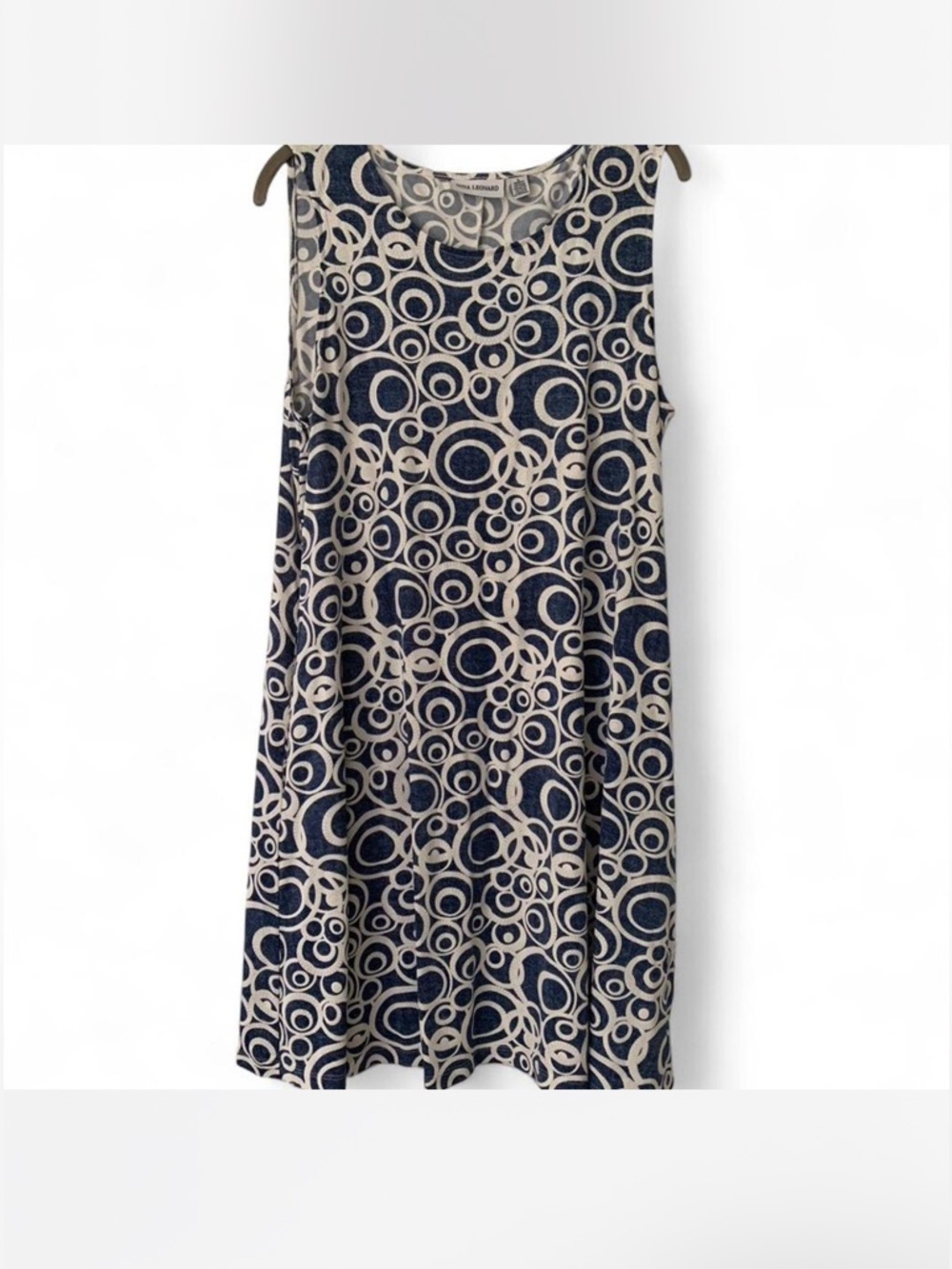 Cottage Nina Leonard Navy and Cream Circle-Print A-Line Midi Dress L